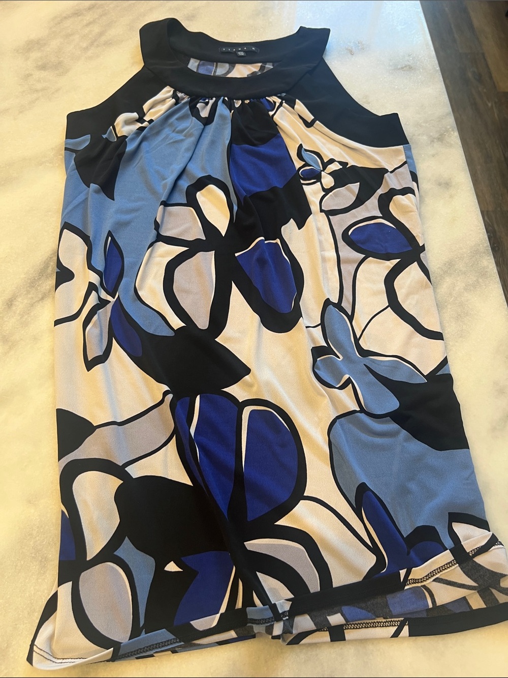 Tiana B. Blue, Black and White Floral Sleeveless Cover-Up